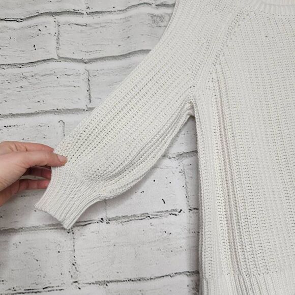 Aerie Long-Sleeve Boat Neck Cable Knit Pullover Sweater White Small - Picture 6 of 13
